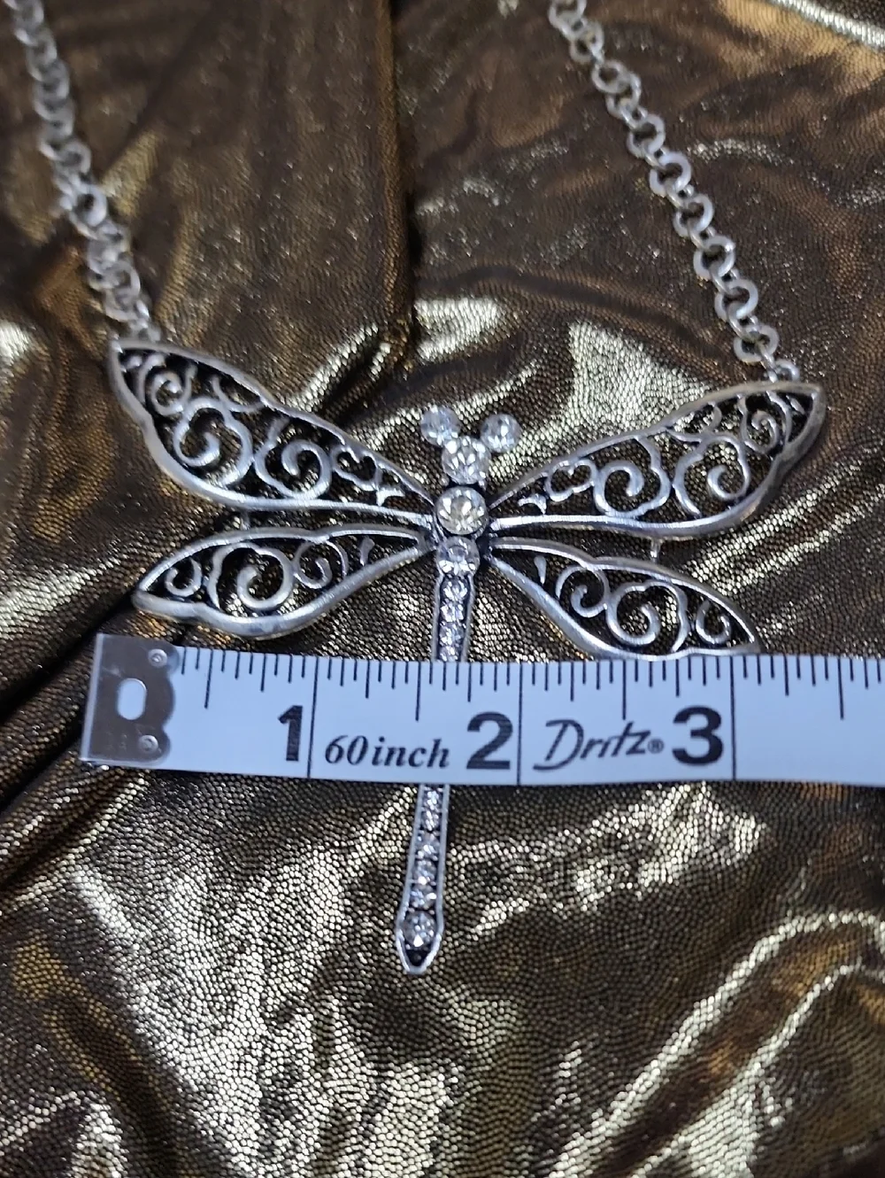 Filigree Dragonfly Pendant‎ Necklace in Silver with Clear Stones
